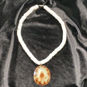 Authentic Hawaiian Puka Shell Necklace with huge Hawaiian Limpet Shell.